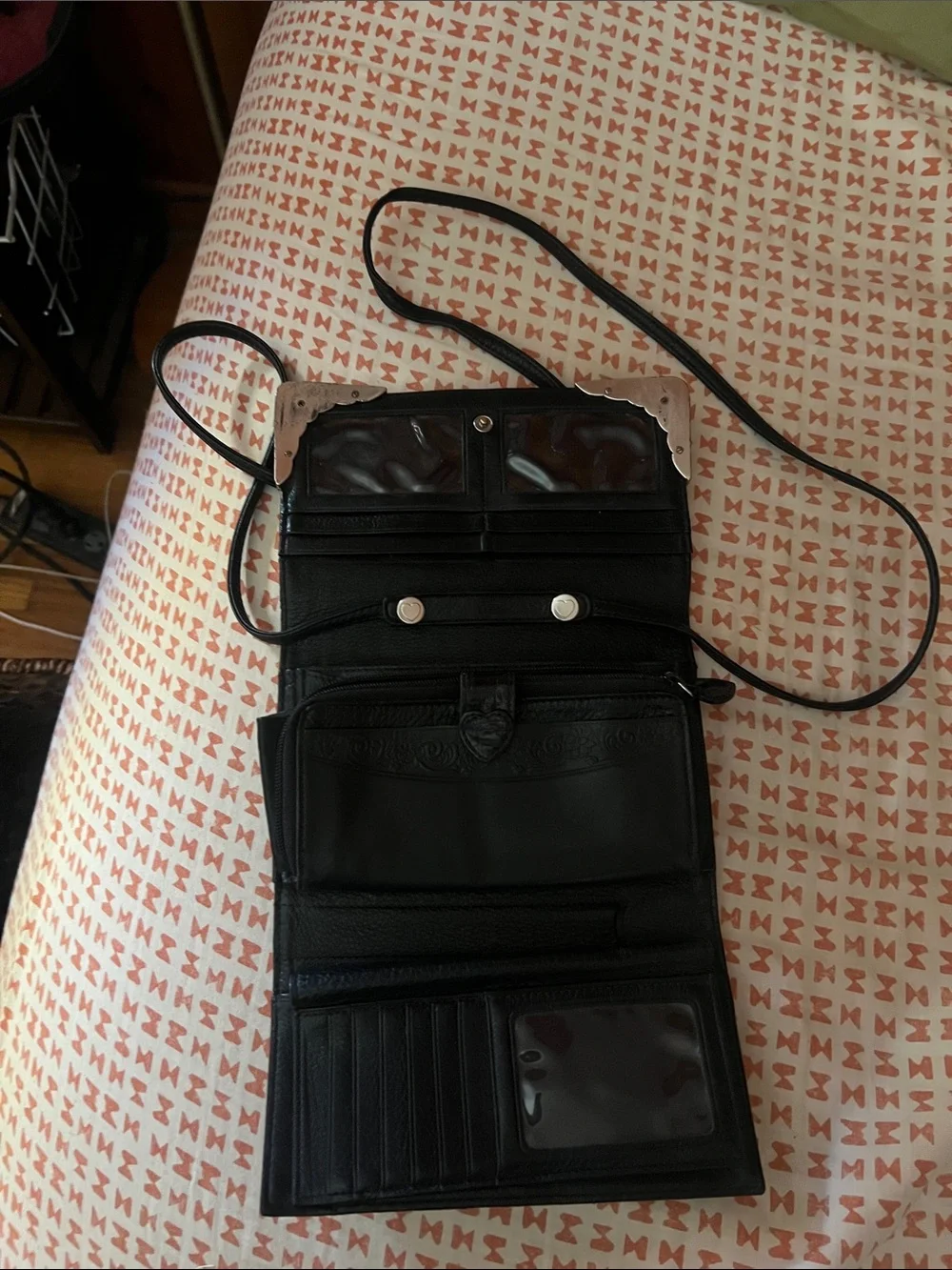 Black Brighton Croc-Embossed Crossbody Bag with Silver Corner Accents